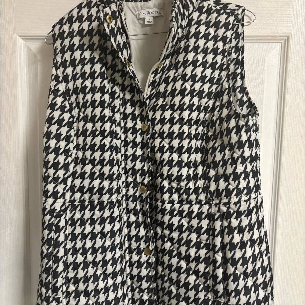 Kim Rogers Black and White Houndstooth Women's Puffer Vest Size S